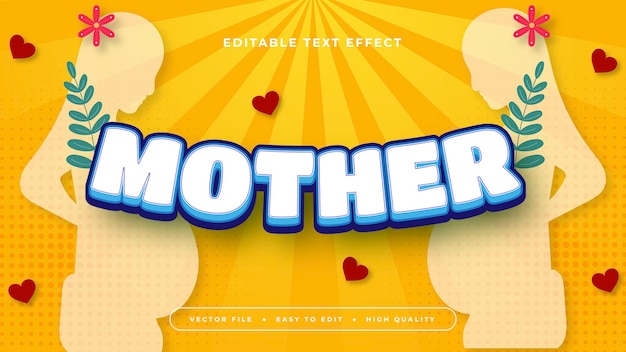 Blauw wit en geel moeder 3D bewerkbare tekst effect lettertype stijl