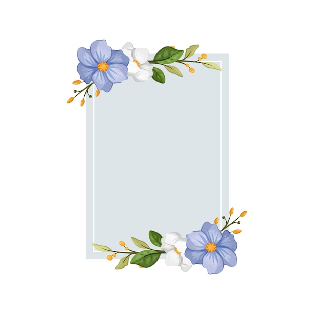 Vector blauw witte bloem met blauwe lijn aquarel bloemen vierkant frame luxe bloemen elementen botanische achtergrond