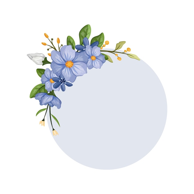 Blauw witte bloem met blauwe lijn aquarel bloemen vierkant frame luxe bloemen elementen botanische achtergrond