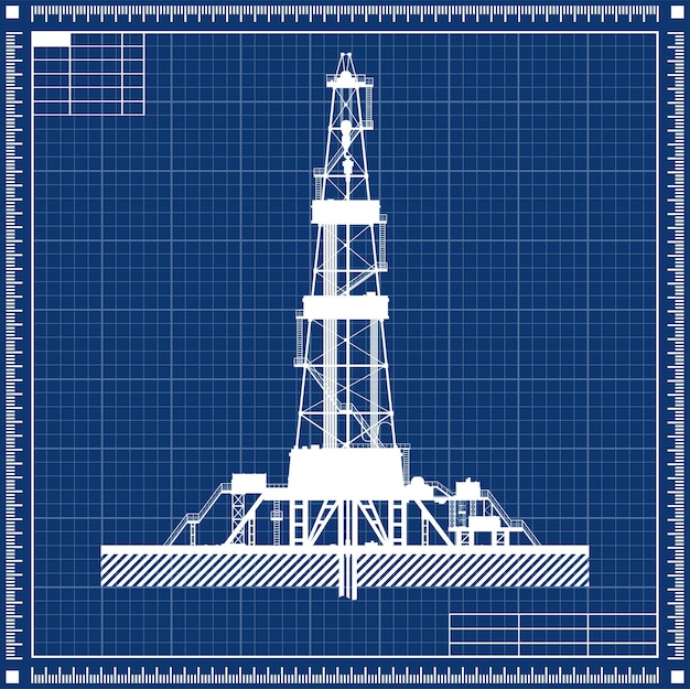 Blauwdruk van booreiland vector silhouet illustratie