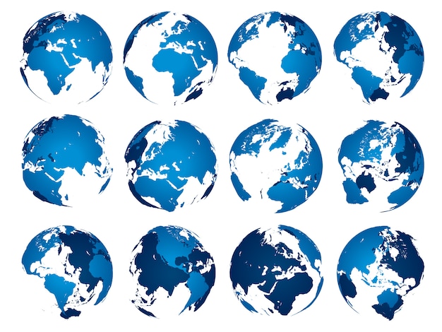 Blauwe aarde wereld. Globes bol silhouet geïsoleerde set