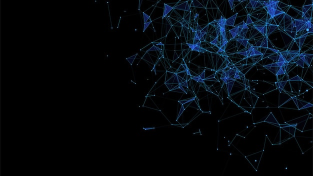 Blauwe abstracte achtergrond met verbindingslijnen punten en driehoeken Technologie netwerkverbinding Digitale structuur van deeltjes Vector illustratie