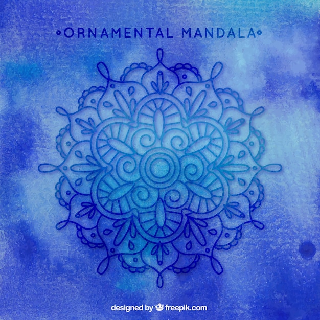 Blauwe achtergrond met de hand getekende mandala ornament