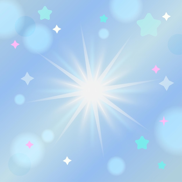 Vector blauwe achtergrond met fonkelende sterren en bokeh-lichten
