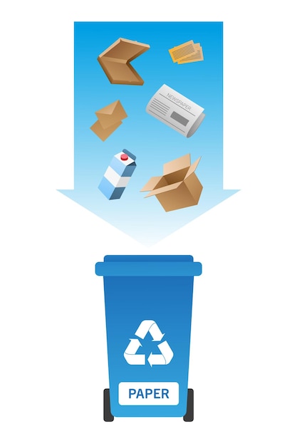 Blauwe afvalcontainer met papierafval Vuilnisbak voor papierrecycling