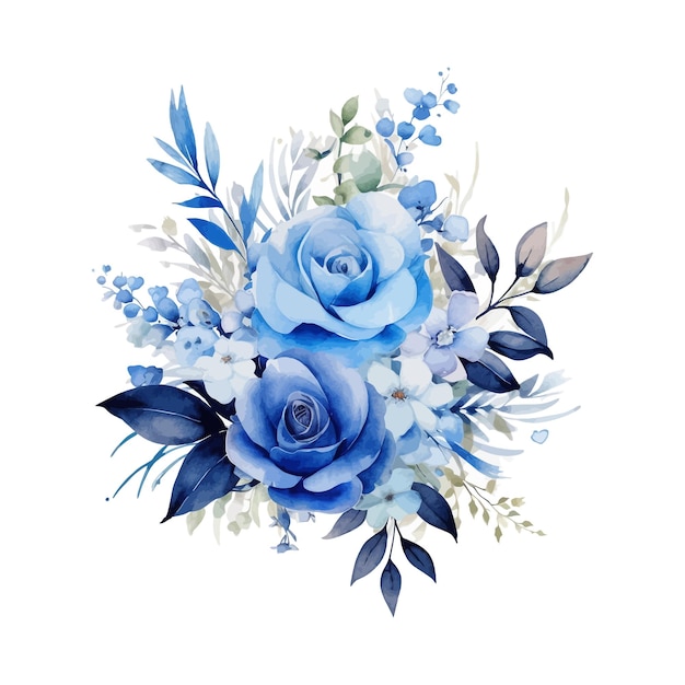 Blauwe aquarel bladeren en bloemstuk clipart