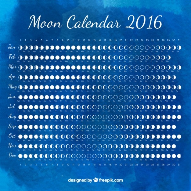 Blauwe aquarel maankalender