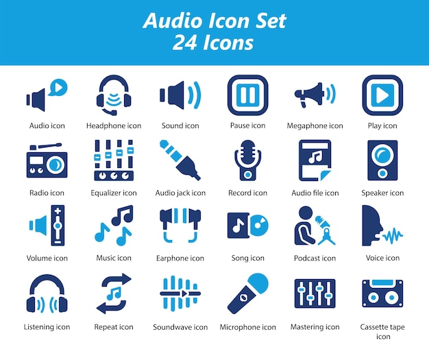 Blauwe audio-iconset