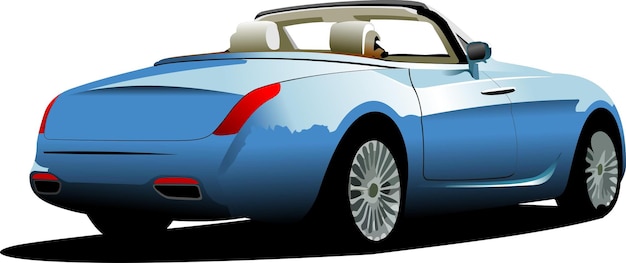 Blauwe auto cabriolet op de weg vector illustratie