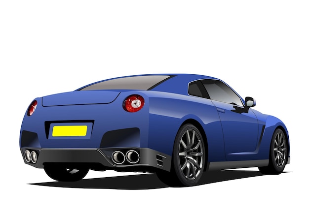 Blauwe auto coupe op de weg 3D vector kleur illustratie