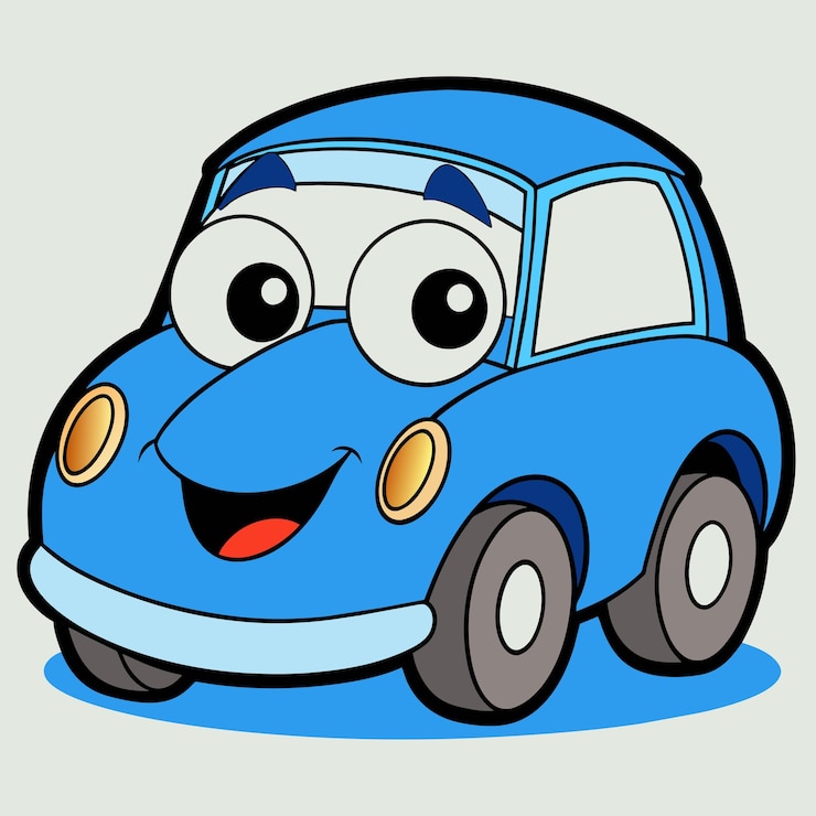 Vector blauwe auto emoticon grappige auto gezicht karakter glimlacht iconen vectorillustratie