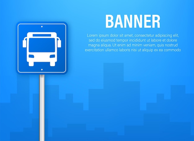 Blauwe banner met busstation vector lijnillustratie platte vectorillustratie