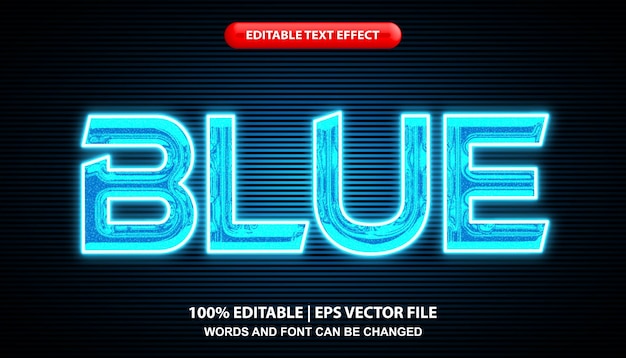 Blauwe bewerkbare teksteffectsjabloon, neonlicht tekststijleffect