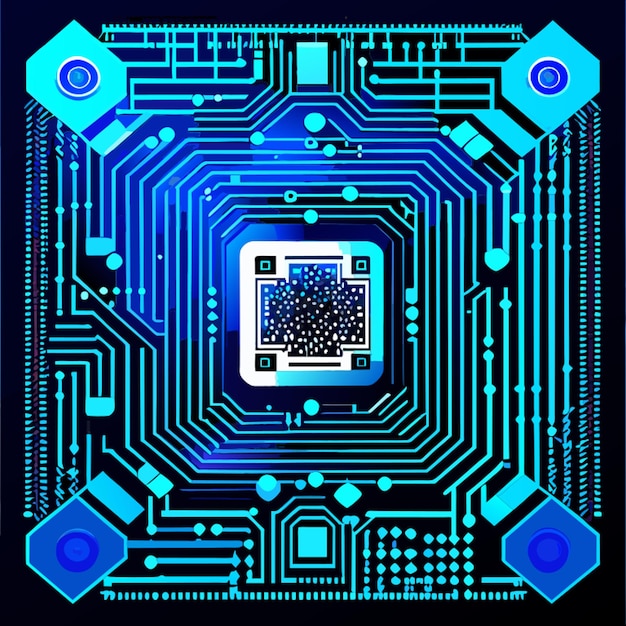 blauwe binaire printplaat digitalblue achtergrond in de vierkante qr-balk vectorillustratie