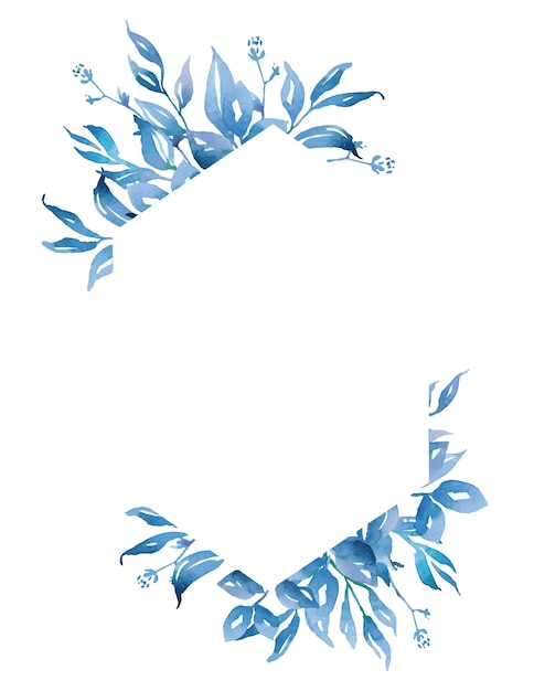 Blauwe bladeren frame aquarel clipart
