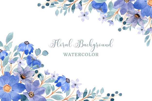 Blauwe bloemen achtergrond met waterverf