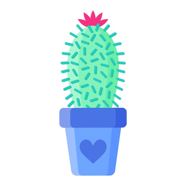 Blauwe bloempot met stekelige cactus of succulent met bloem voor de bruiloft of valentijnsdag.