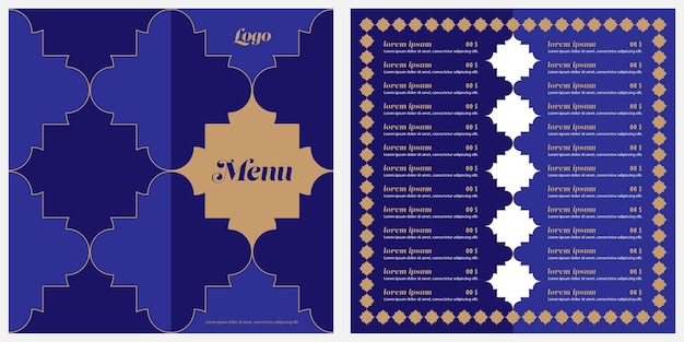 Blauwe brochure sjabloon oosterse stijl ontwerp arabisch menu