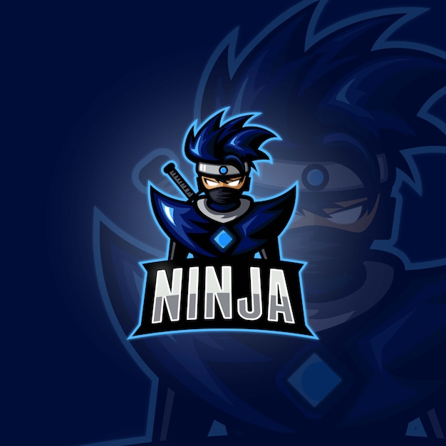 Blauwe cartoon ninja esports-logo