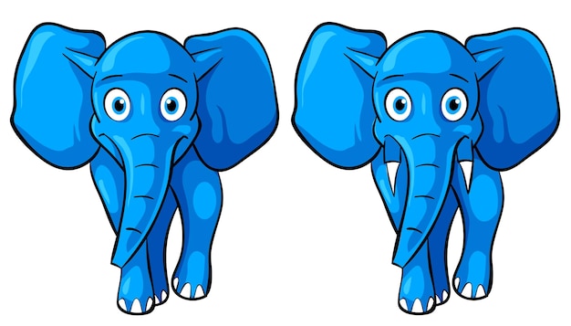 Blauwe cartoon olifant voorzijde pose, mascotte vectorillustratie