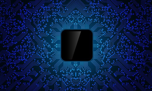 Blauwe circuit lijn zwarte microprocessor technologie patroon achtergrond vector