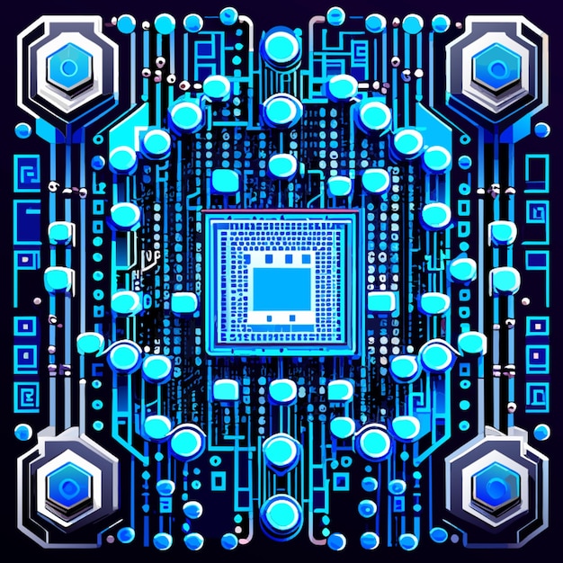 Blauwe circuitboard cyber circuit digitaal circuit qr bar vector illustratie