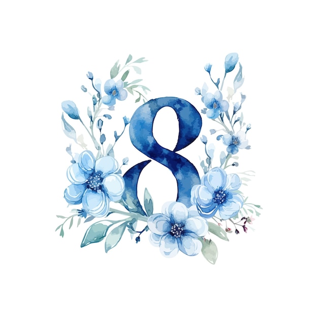 Blauwe compositie van 8 maart met aquarelbloemen Vrouwendag Vector illustratieontwerp