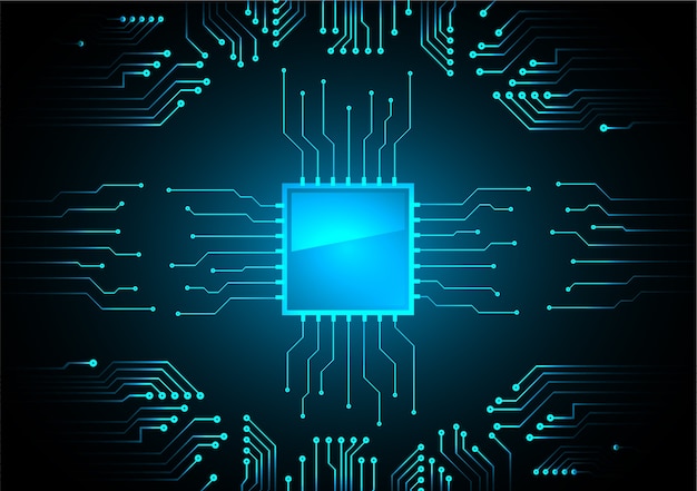 Blauwe CPU cyber circuit toekomstige technologie concept achtergrond