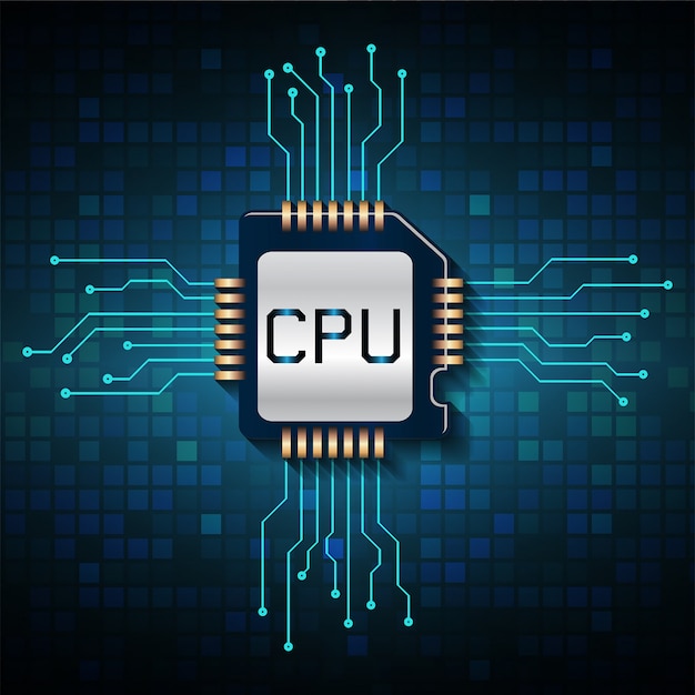 Blauwe CPU cyber circuit toekomstige technologie concept achtergrond