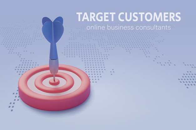 Blauwe dart geraakt in het midden van het doel, de online marketingadviseurs van de succesvolle zakelijke doelgroep