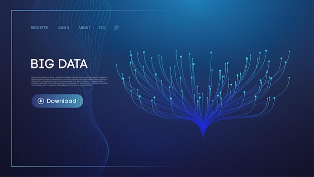 Blauwe deeltjes gegevensstroom op donkere achtergrond voor technologie en big data