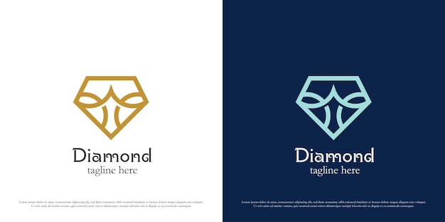 Blauwe diamant logo ontwerp illustratie silhouet lijn kunst lineaire sieraden winkel schoonheid mode stijl