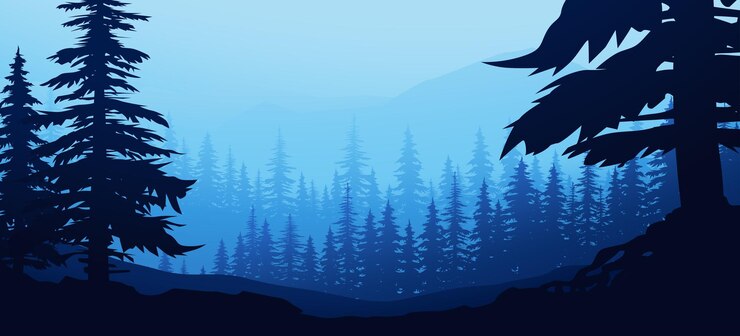Vector blauwe donkere silhouet boslaag parallax klaar