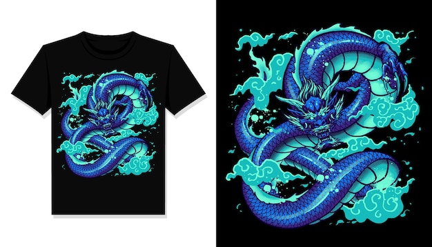 Vector blauwe draak t-shirt ontwerp vector