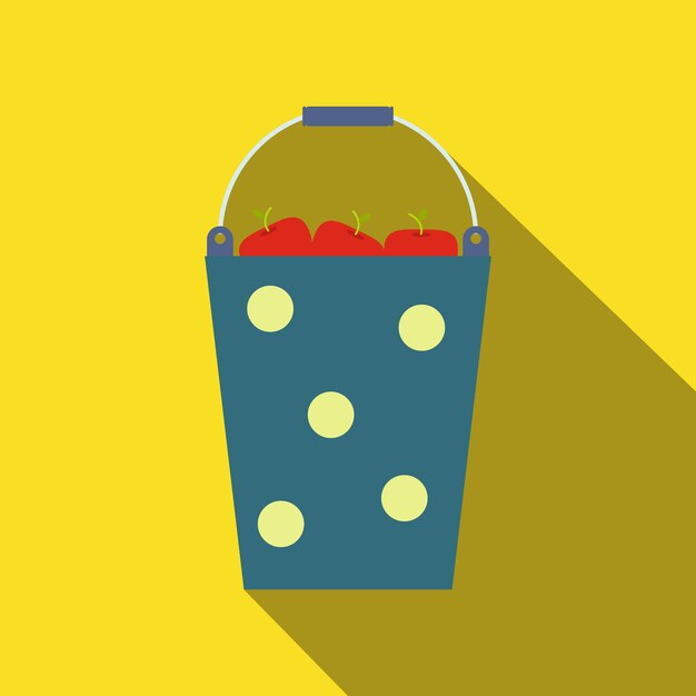 Vector blauwe emmer fruit platte pictogram op een gele achtergrond