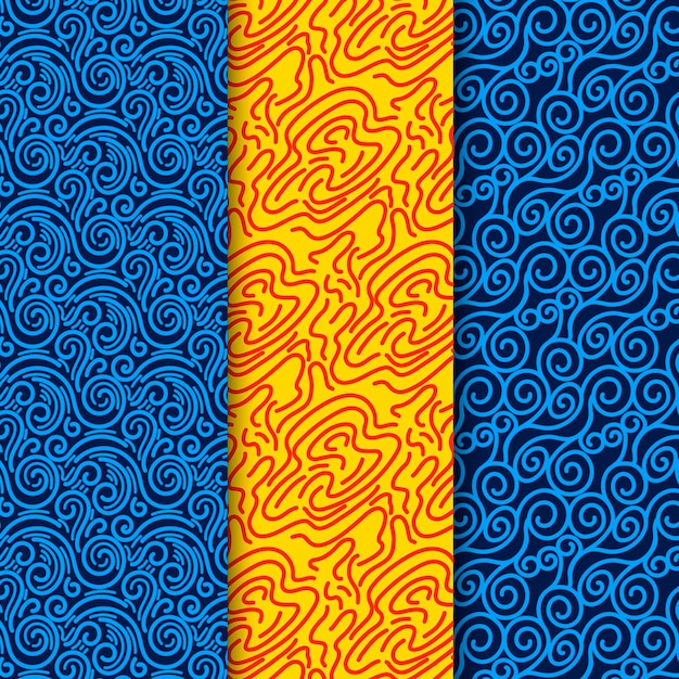 Vector blauwe en gele lijnen naadloze patroon sjabloon