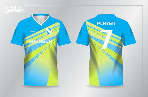 blauwe en gele sporttrui voor voetbal en voetbal shirt sjabloon