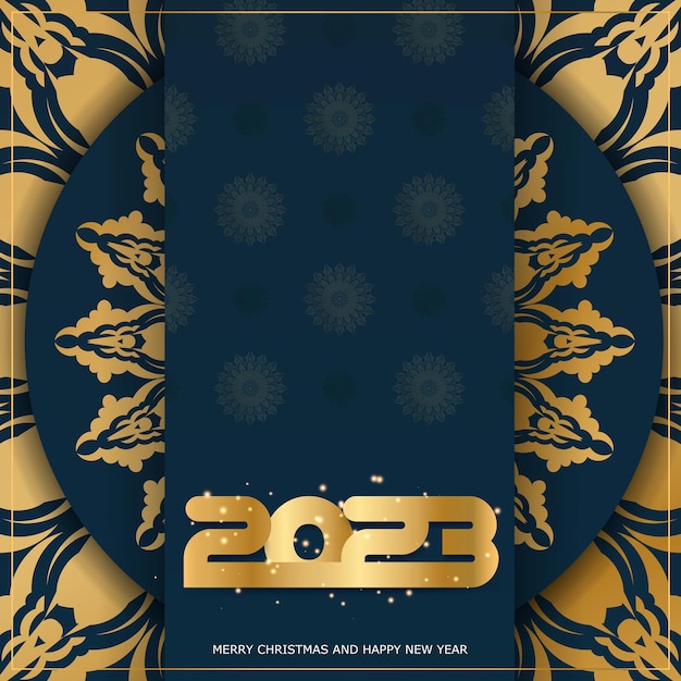 Blauwe en gouden kleur Happy 2023 nieuwjaarsgroetposter