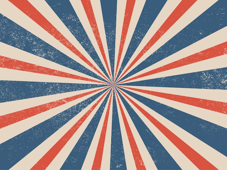 Vector blauwe en rode patriottische retro burst achtergrond