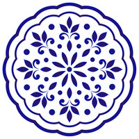 Blauwe en witte bloemen ronde mandala