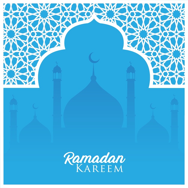 Blauwe en witte ramadan kareem wenskaart