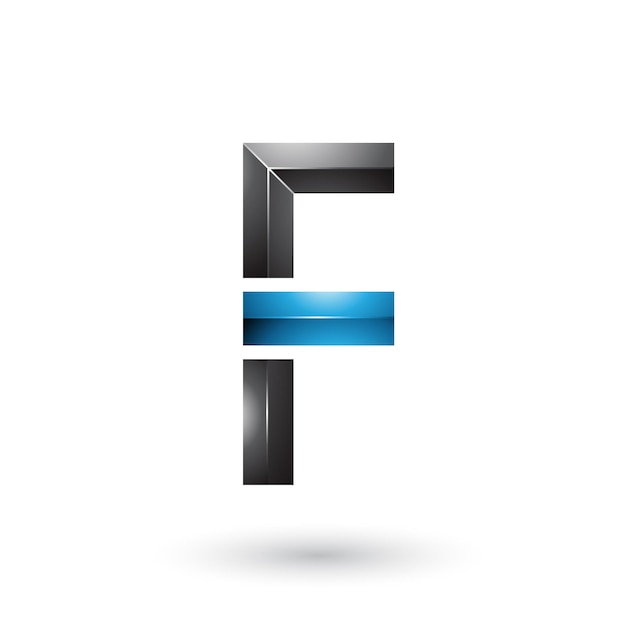 Blauwe en zwarte geometrische glanzende letter F vectorillustratie