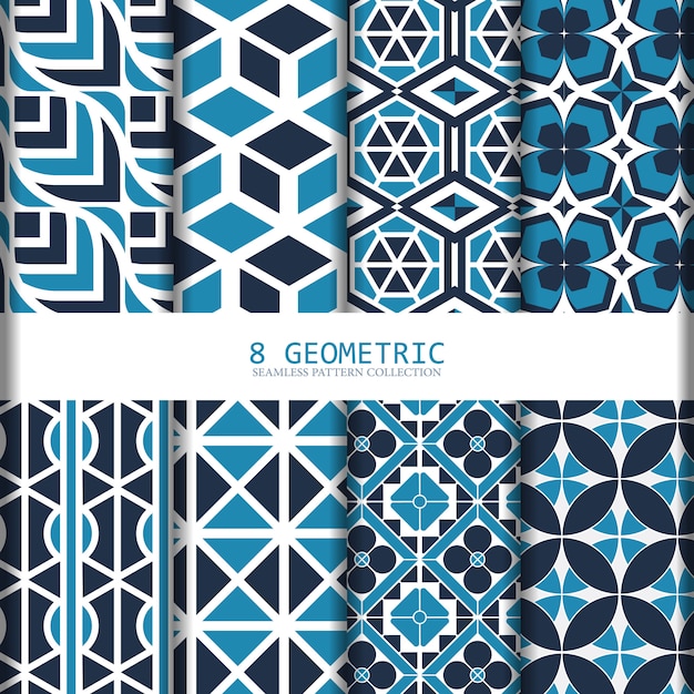 blauwe geometrische naadloze patrooninzameling