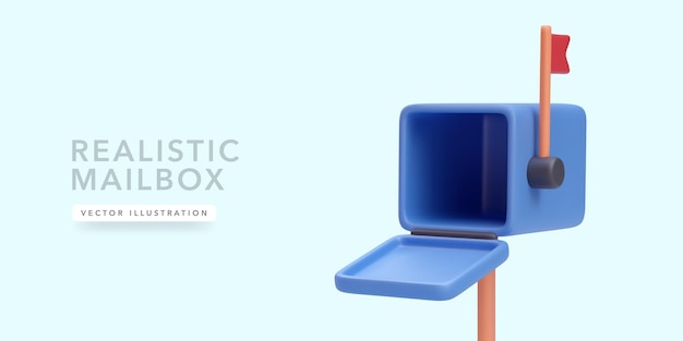 Blauwe geopende brievenbus in 3D-realistische stijl op een lichte achtergrond vectorillustratie