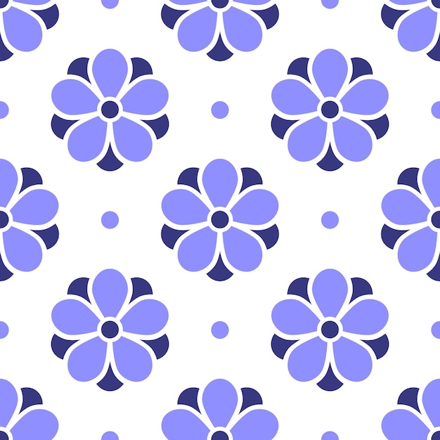 Blauwe gestileerde bloemen op witte achtergrond vector naadloze patroon