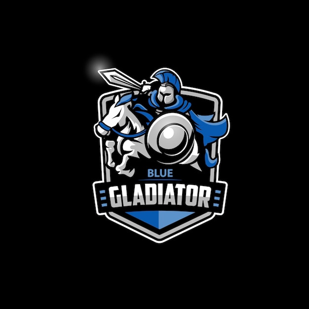 Blauwe gladiator met paard esports-logo