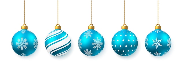 Blauwe glanzende gloeiende kerstballen. kerst glazen bol. vakantie decoratie sjabloon. vector illustratie.