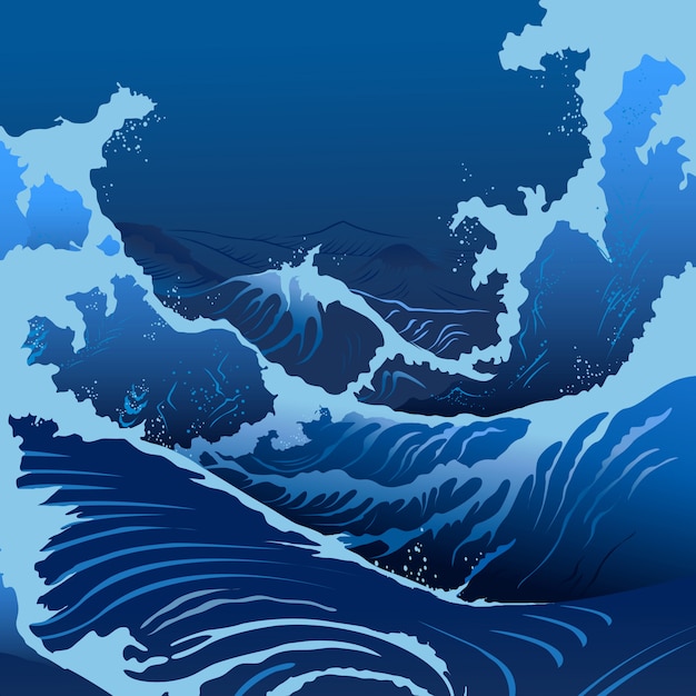 Vector blauwe golven in de japanse stijl
