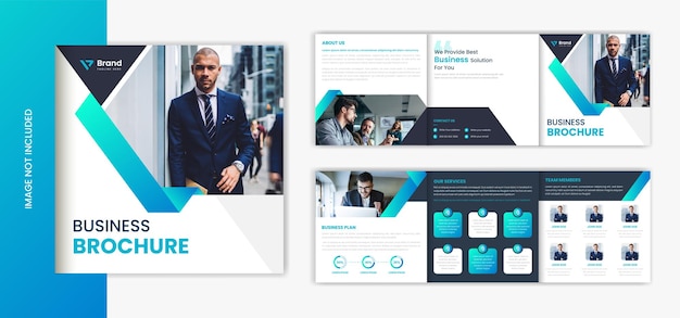 Blauwe gradiënt zakelijke vierkante driebladige brochure ontwerp sjabloon vector