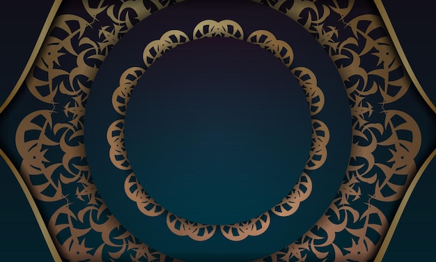 Blauwe gradiëntbanner met Indiase gouden ornamenten voor logo of tekstontwerp